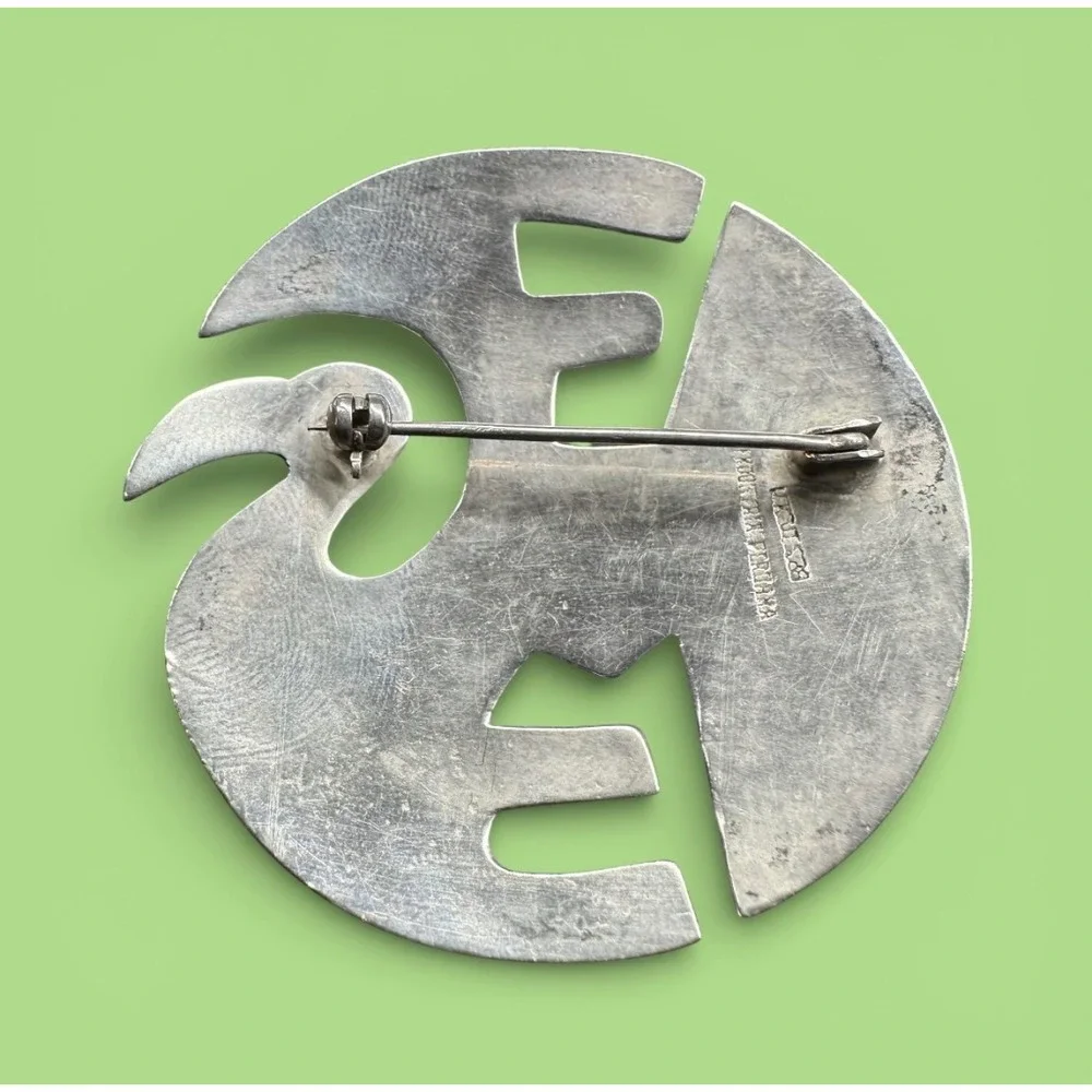 Mid Century Modern Peruvian Sterling Silver Bird Brooch Turquoise Artisan‎ Boho